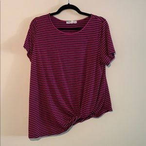 Cloud & Sky Pink/Black Striped Top w/ Front Tie-XL